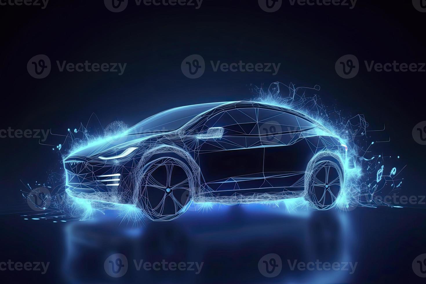 auto elettriche a velocità astratta nell'illustrazione, le auto elettriche sono alimentate da energia elettrica. energia futura.su sfondo blu foto