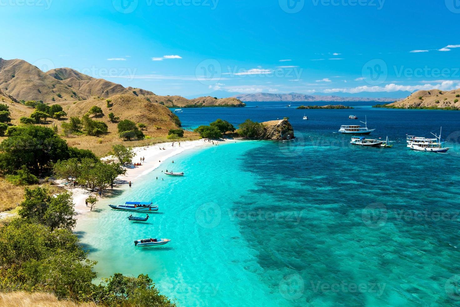 vista panoramica della spiaggia rosa, parco nazionale di komodo, isola di flores, indonedia. foto