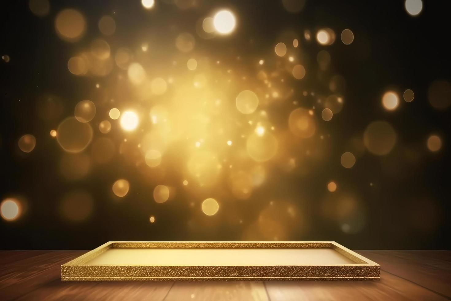 oro telaio finto su palcoscenico con bokeh effetto illuminazione sfondo foto