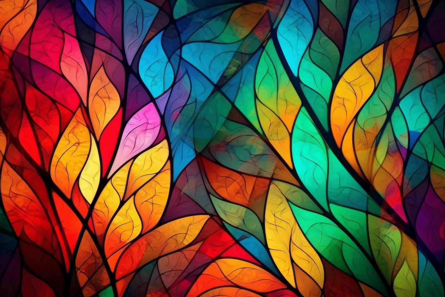 un' bellissimo colorato macchiato bicchiere sfondo decorativo sfondo con le foglie colore foto