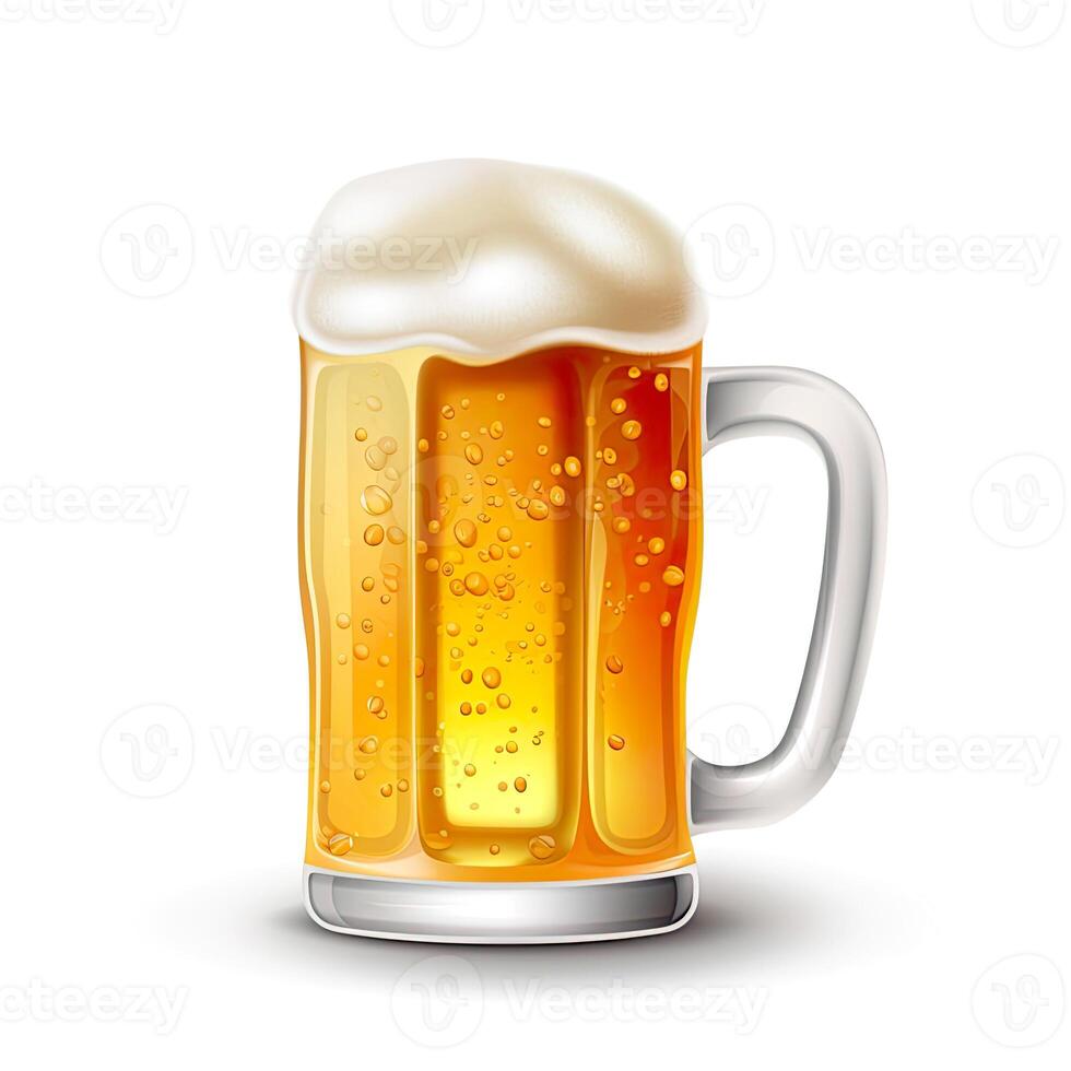 3d design di birra bicchiere al di sopra di bianca sfondo. generativo ai. foto