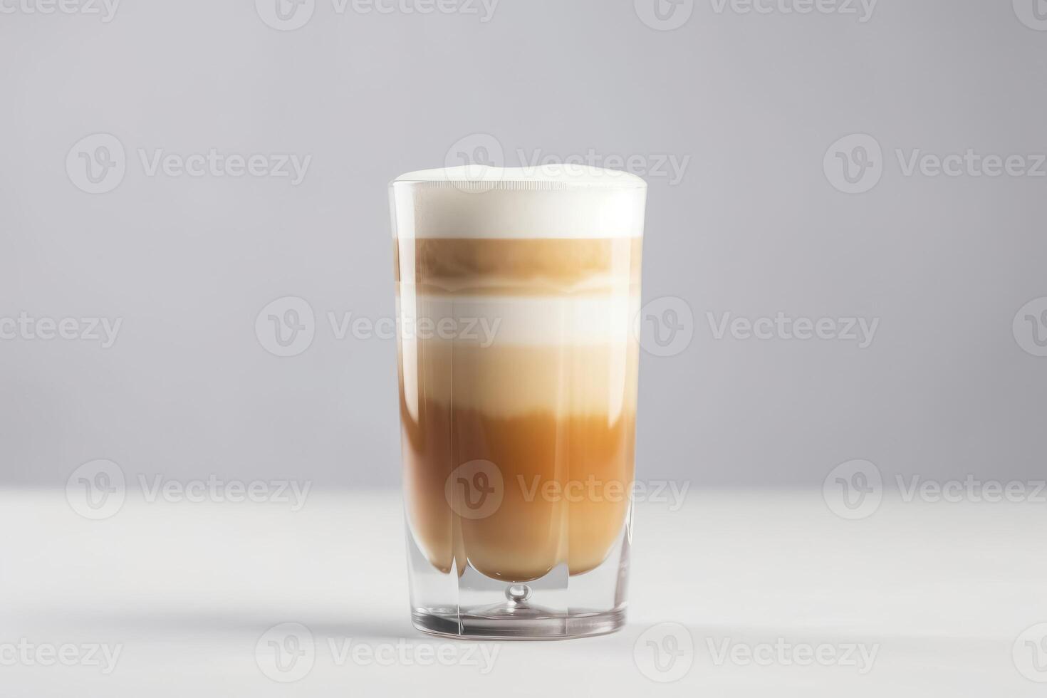 un' latte macchiato macchiato nel un' Glas su un' bianca sfondo creato con generativo ai tecnologia. foto