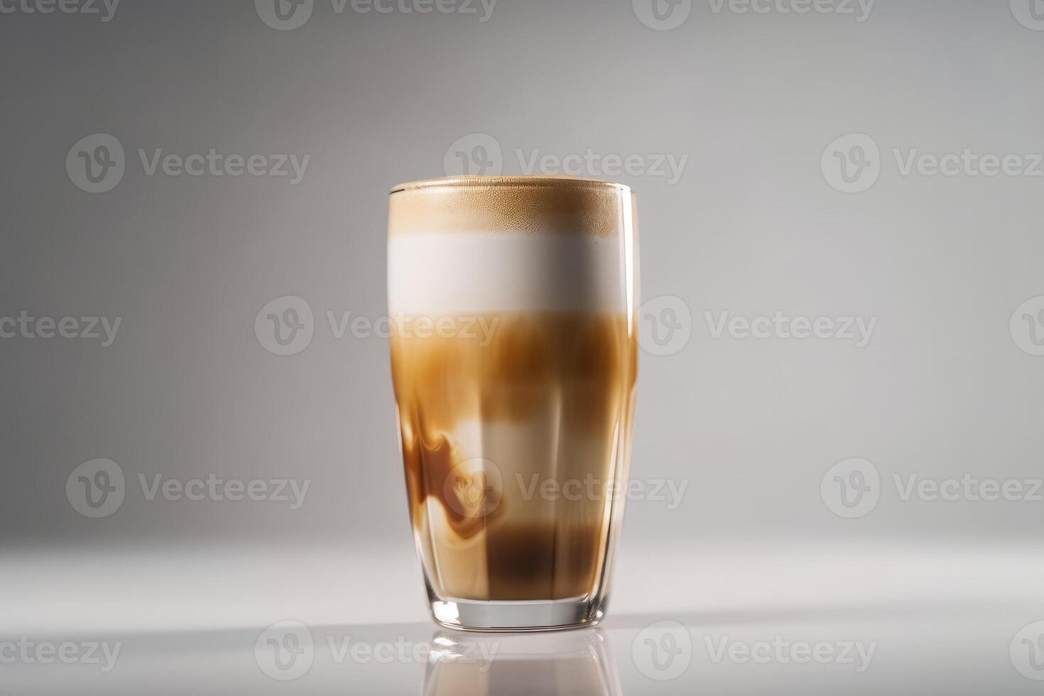 un' latte macchiato macchiato nel un' Glas su un' bianca sfondo creato con generativo ai tecnologia. foto