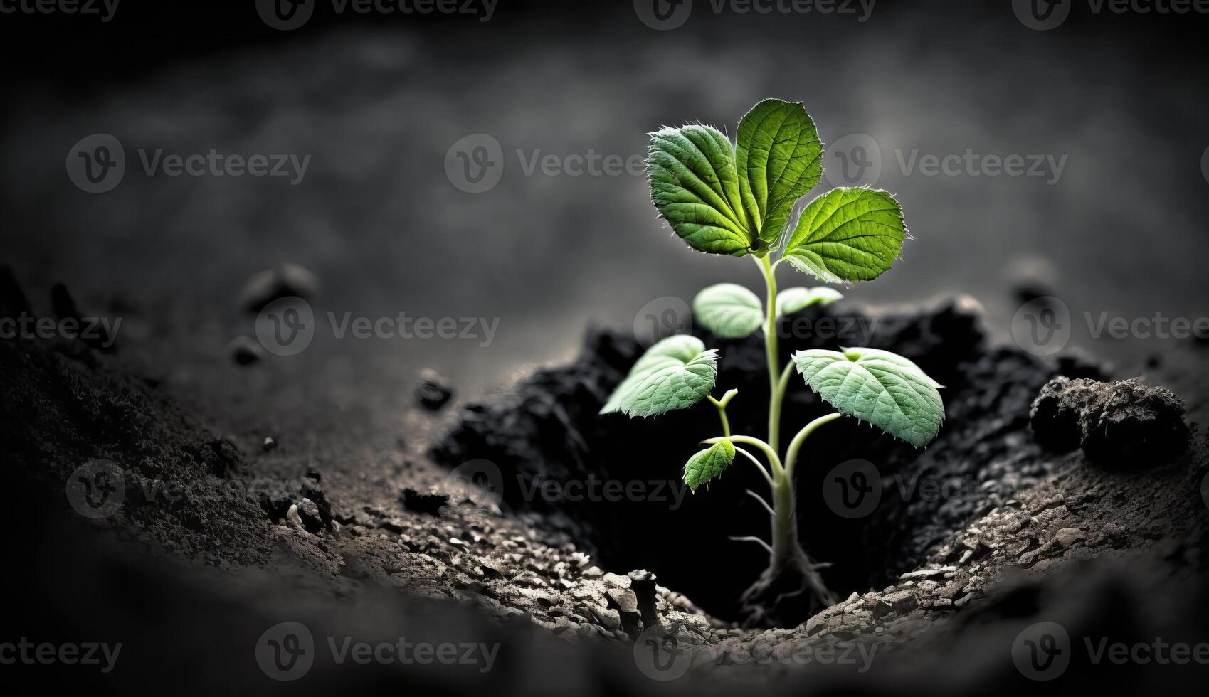 un' giovane pianta cresce a partire dal il terra. generativo ai foto