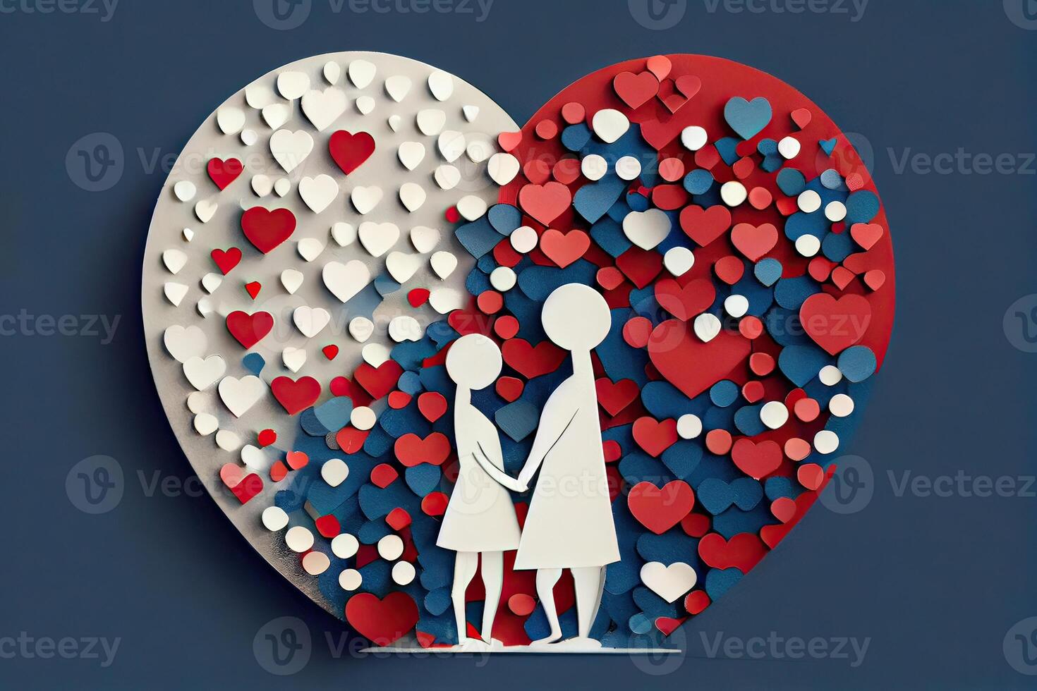 amore solidarieta e romanza concetto. giovane amorevole coppia. illustrazione coppia creato a partire dal un' amore cuore icona. coppia su il sfondo di il cuore. generativo ai foto