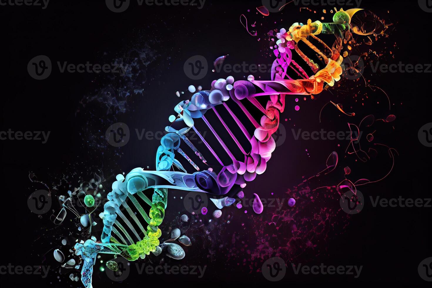 molecola di dna, Doppio elica, 3d illustrazione. genetico mutazione e genetico disturbi. astratto dna Doppio elica con profondità di campo. generativo ai foto