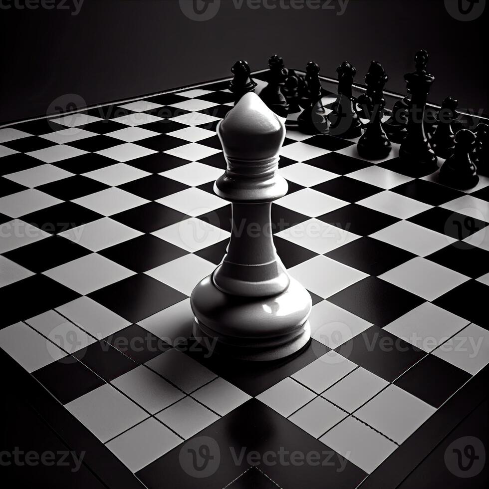scacchi gioco concetto con realistico tavola e nero e bianca pezzi illustrazione. avvicinamento gioco concetto concorrenza, classico torneo. generativo ai foto