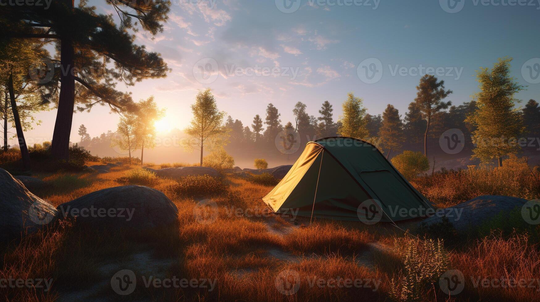 alba nel il selvaggio campeggio a Alba. generativo ai foto