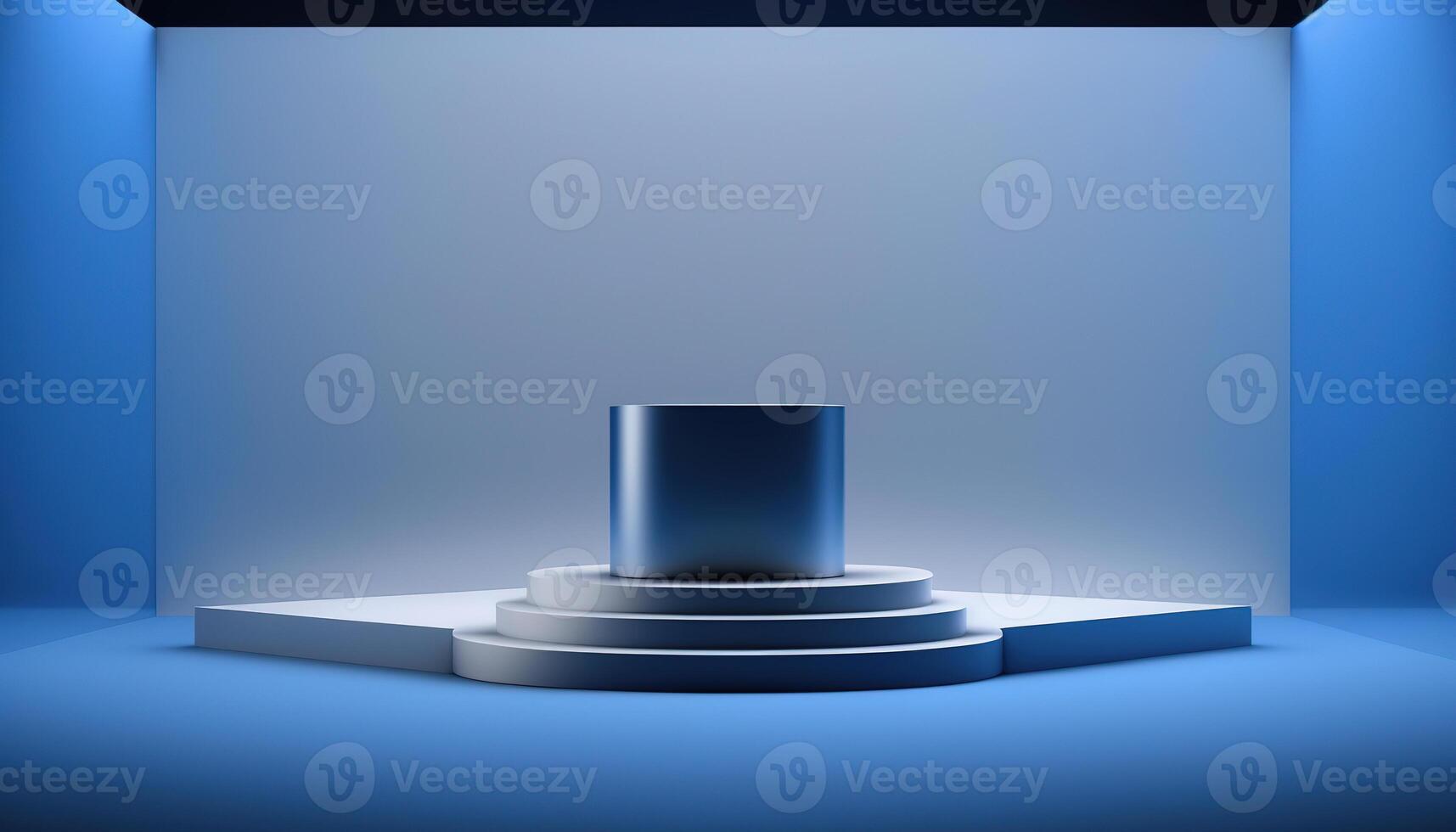 realistico 3d blu tema podio per Prodotto Schermo. ai generato foto
