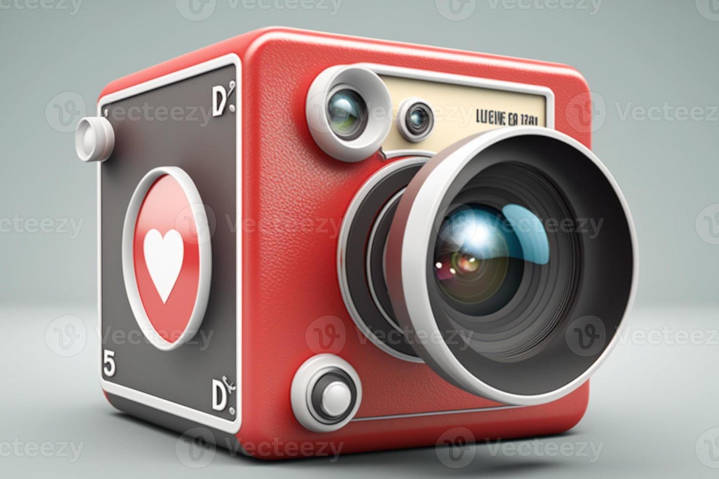 3d icona telecamera isolato con Condividere e amore 3d icona stile. creare ai foto