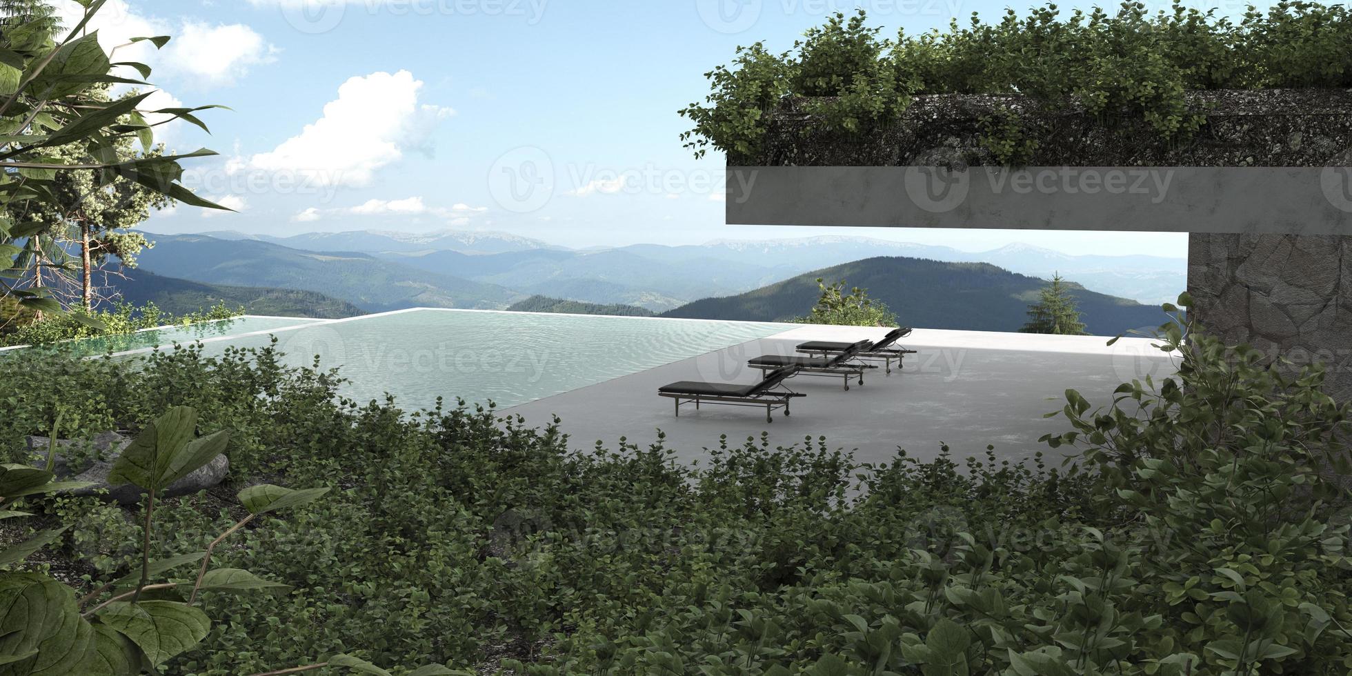 terrazza della casa moderna e piscina privata con vista foto