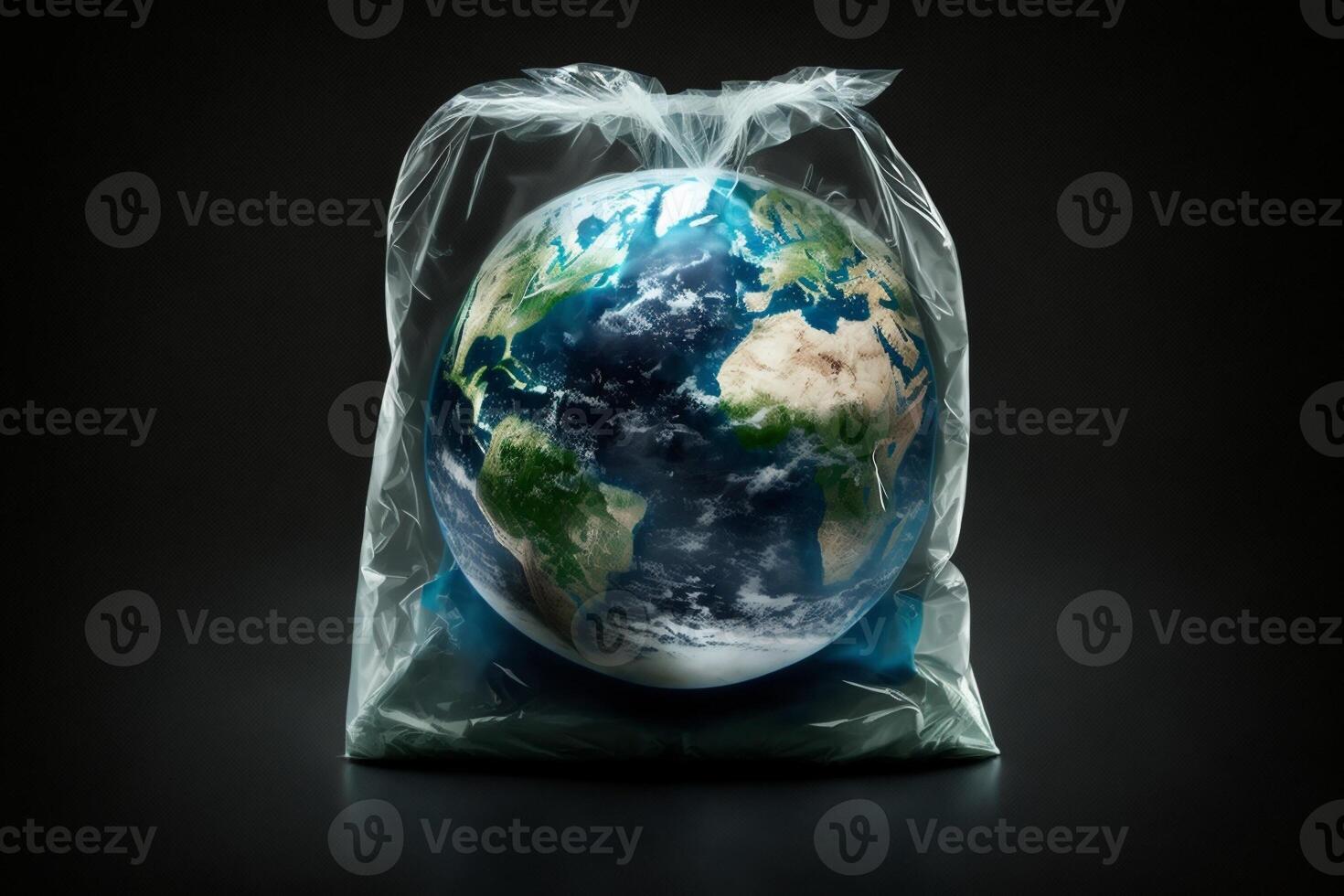 pianeta terra nel un' plastica Borsa. ambientale concetto. creare ai foto