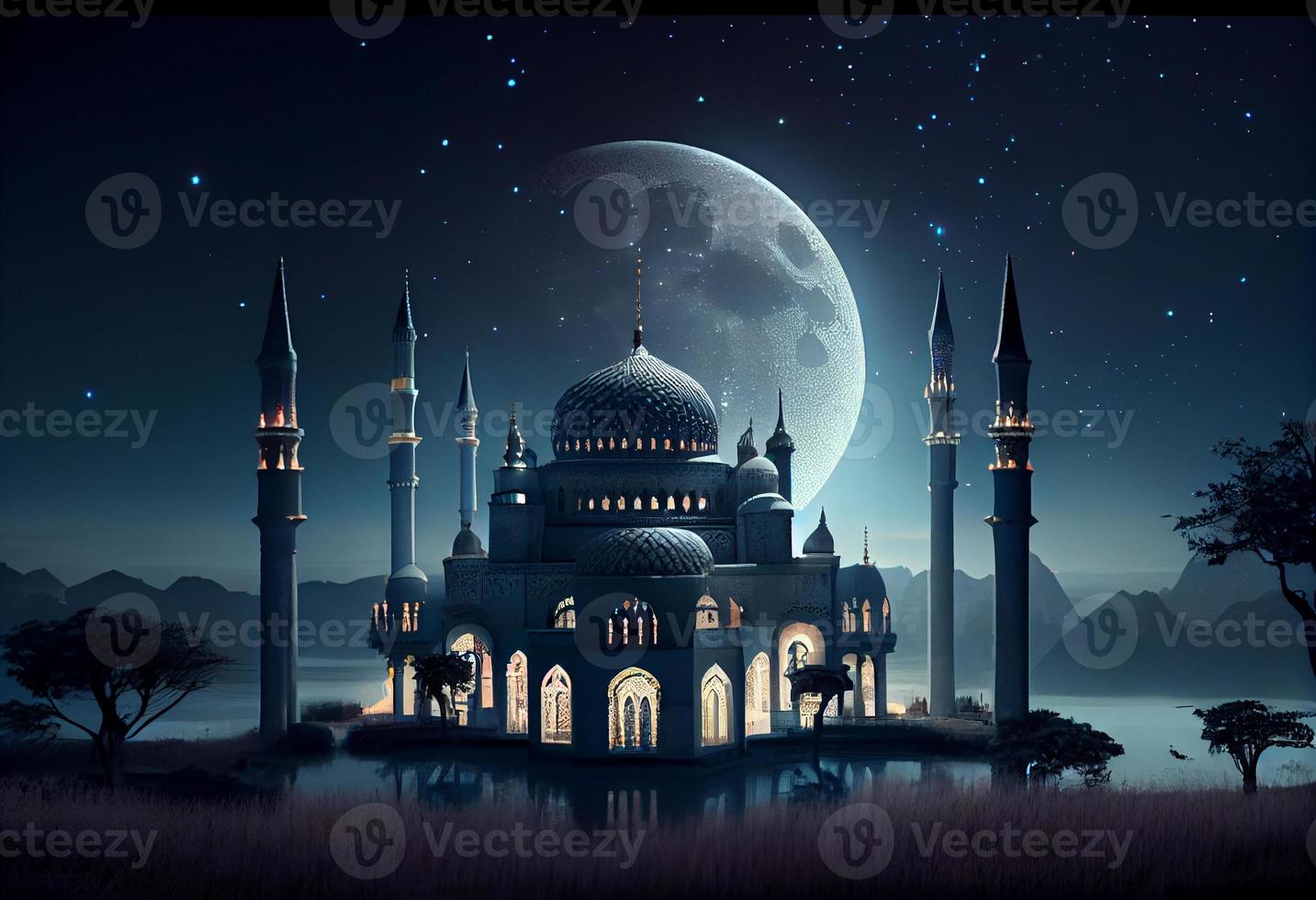 un' moschea su un' Ramadan notte . creare ai. foto