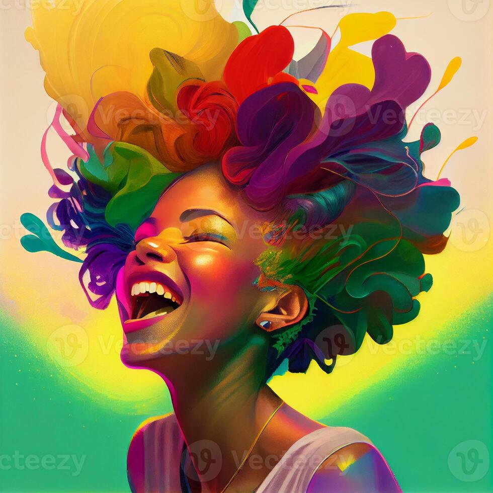 nero sorridente ragazza, moderno arcobaleno arte stile - ai generato Immagine foto