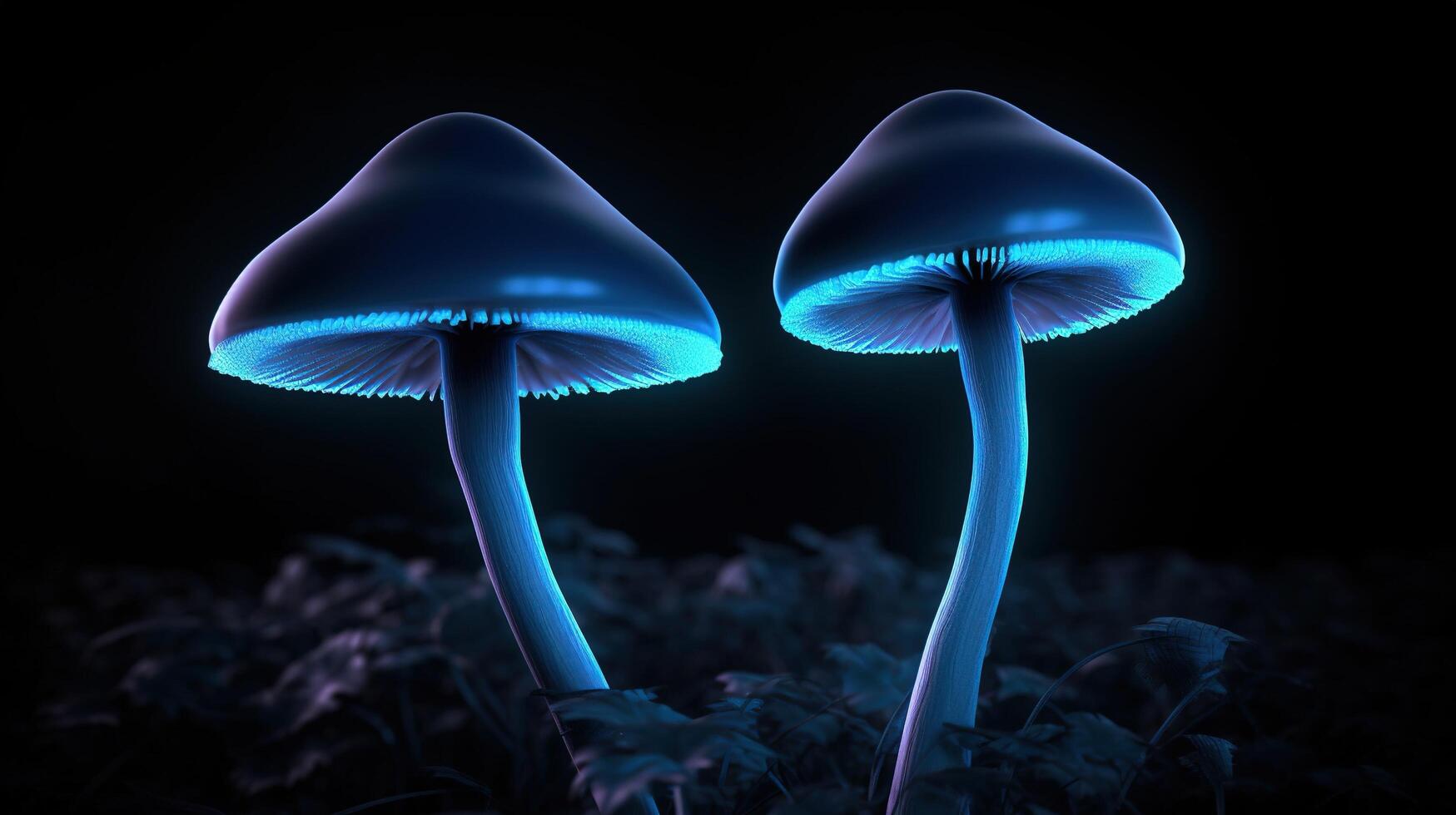 raggiante fungo su nero sfondo ai generato foto