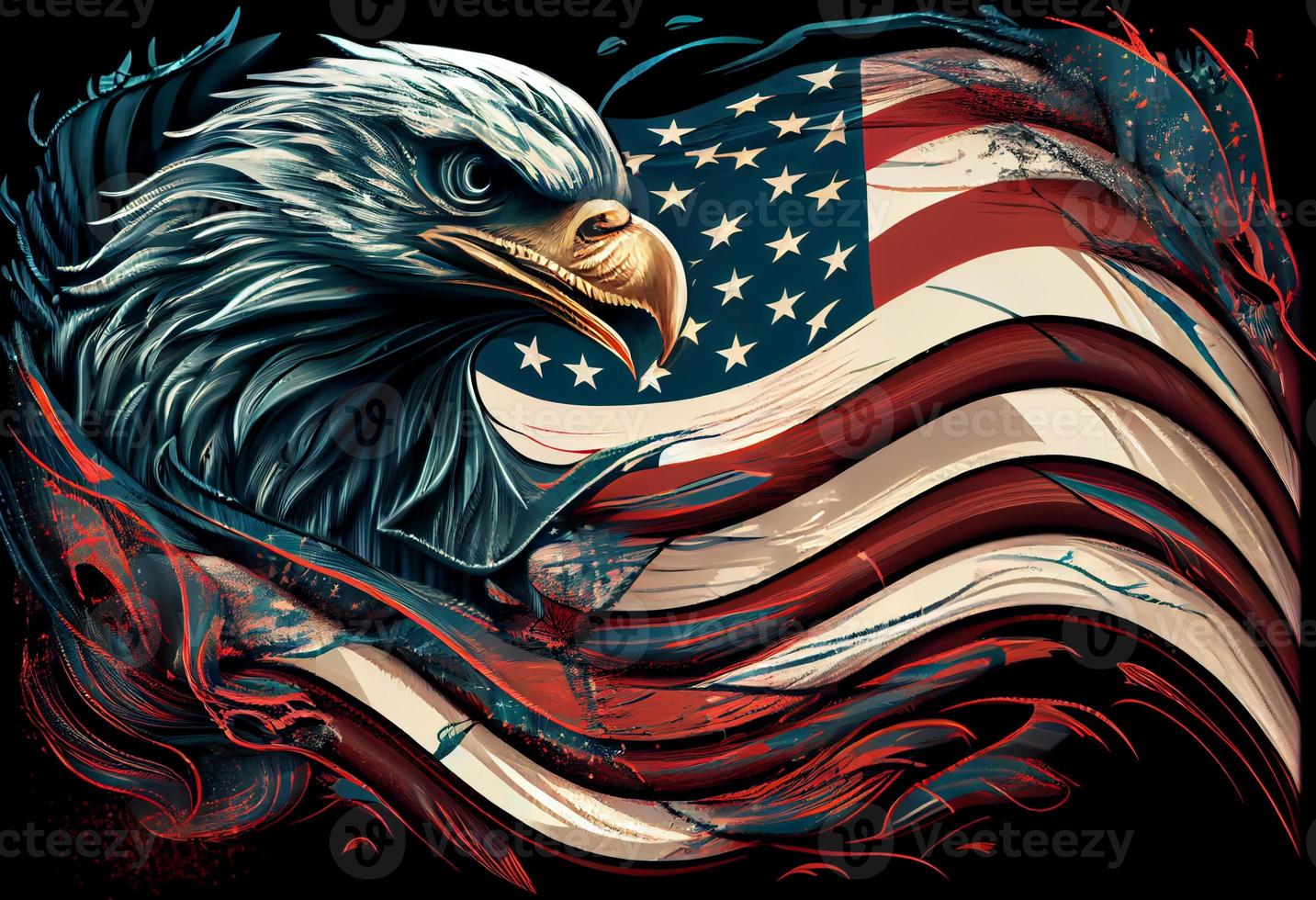ondulato americano bandiera con un aquila simboleggiante forza e la libertà . creare ai. foto