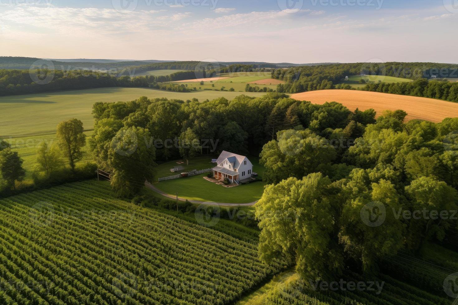 Casa azienda agricola vicino foresta. creare ai foto