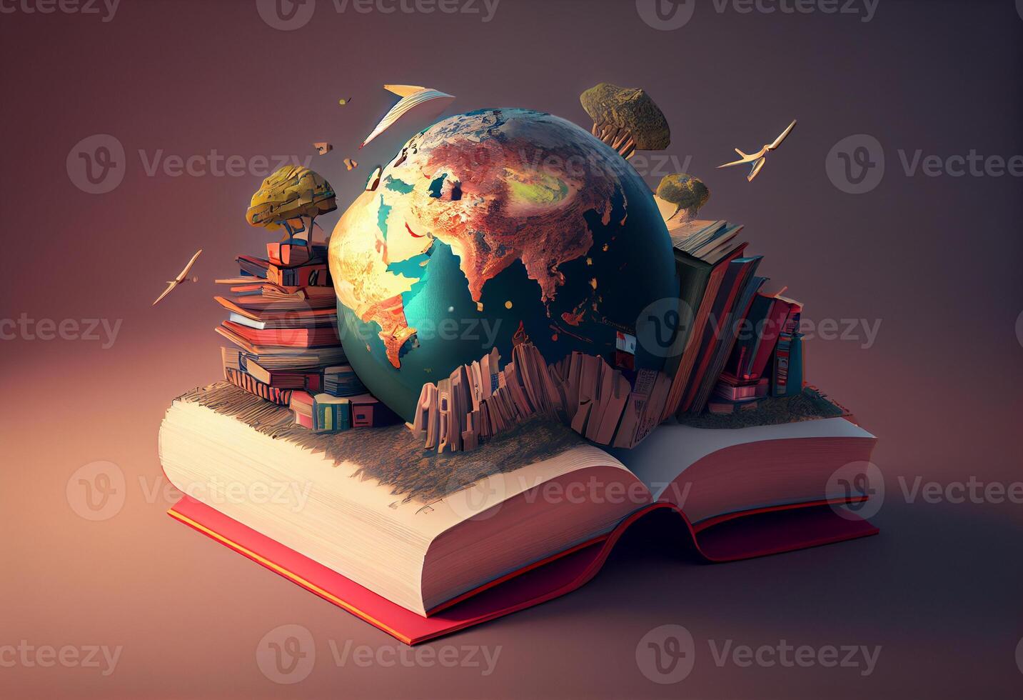 mondo nel libri 3d illustrazione. creare ai. foto