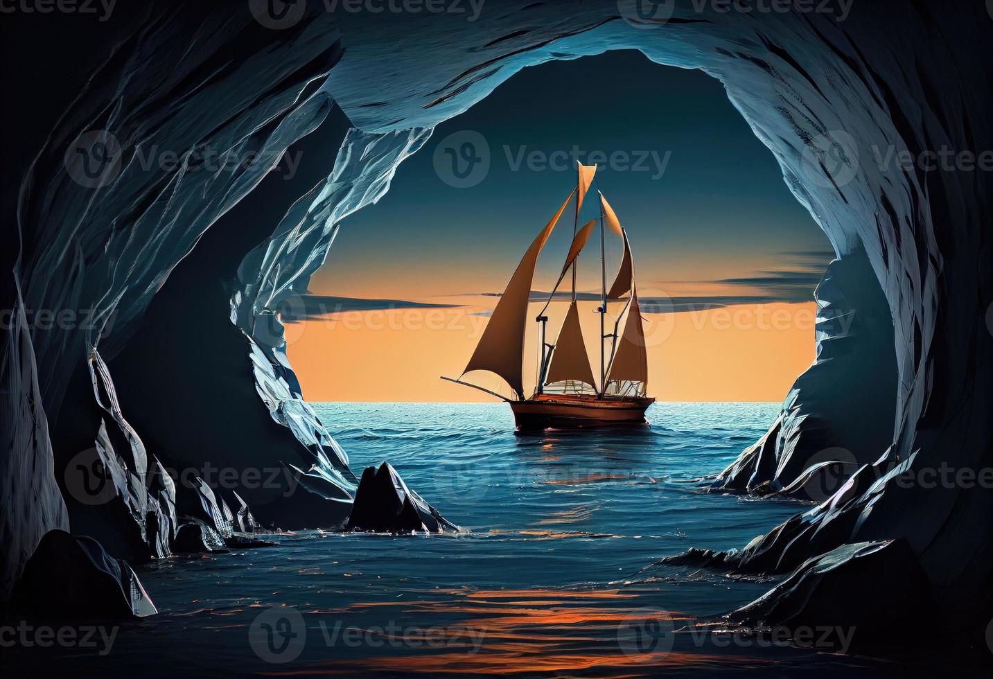 barca a vela contro un' sfondo di mare digitale pittura creare ai. foto