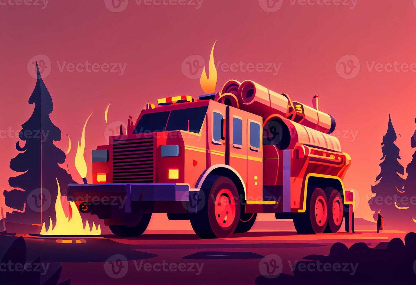 fuoco camion si spegne un' fuoco nel il foresta. ai generato foto