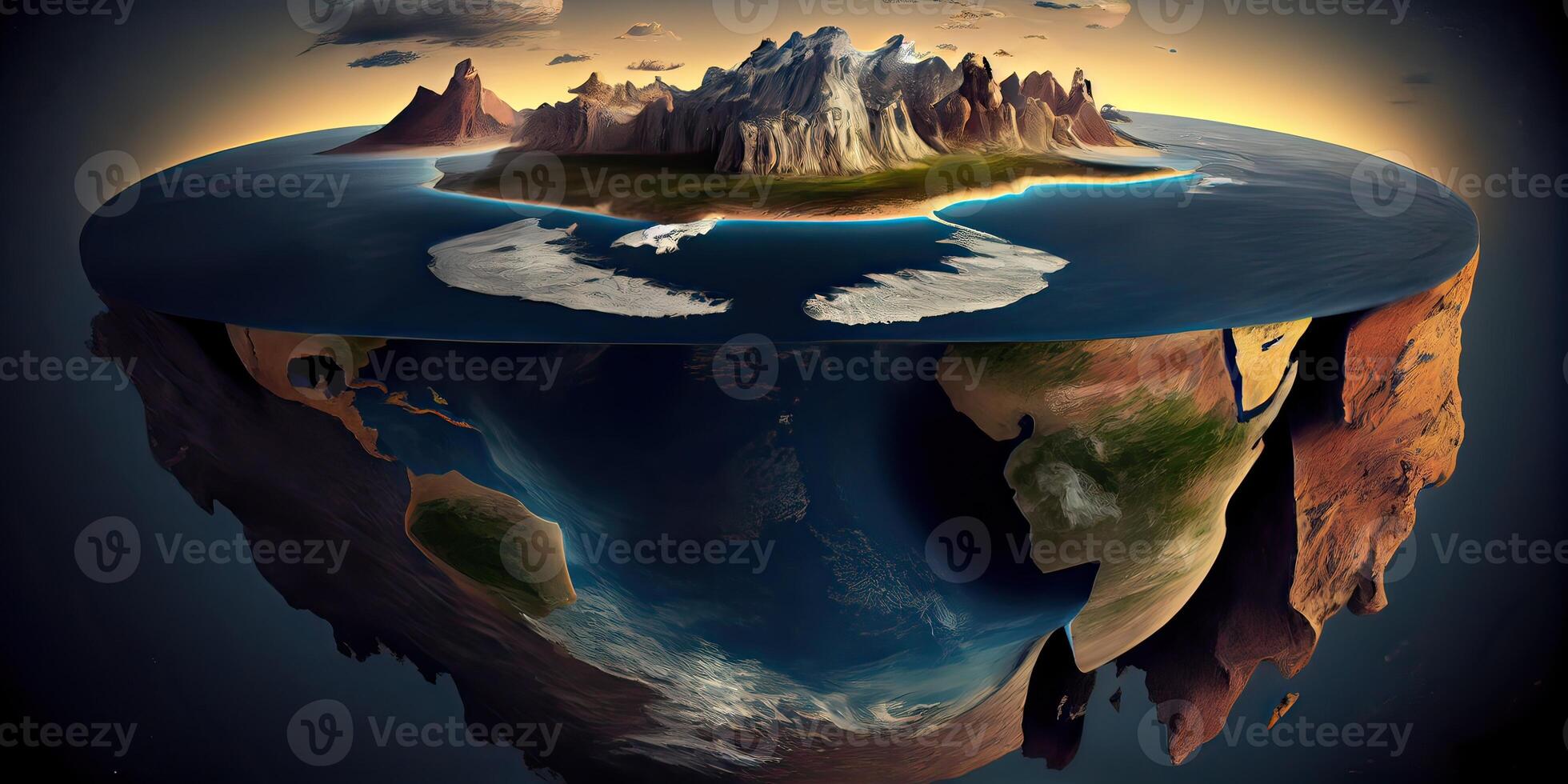 generativo ai illustrazione di un' segreti di piatto terra, con continenti foto