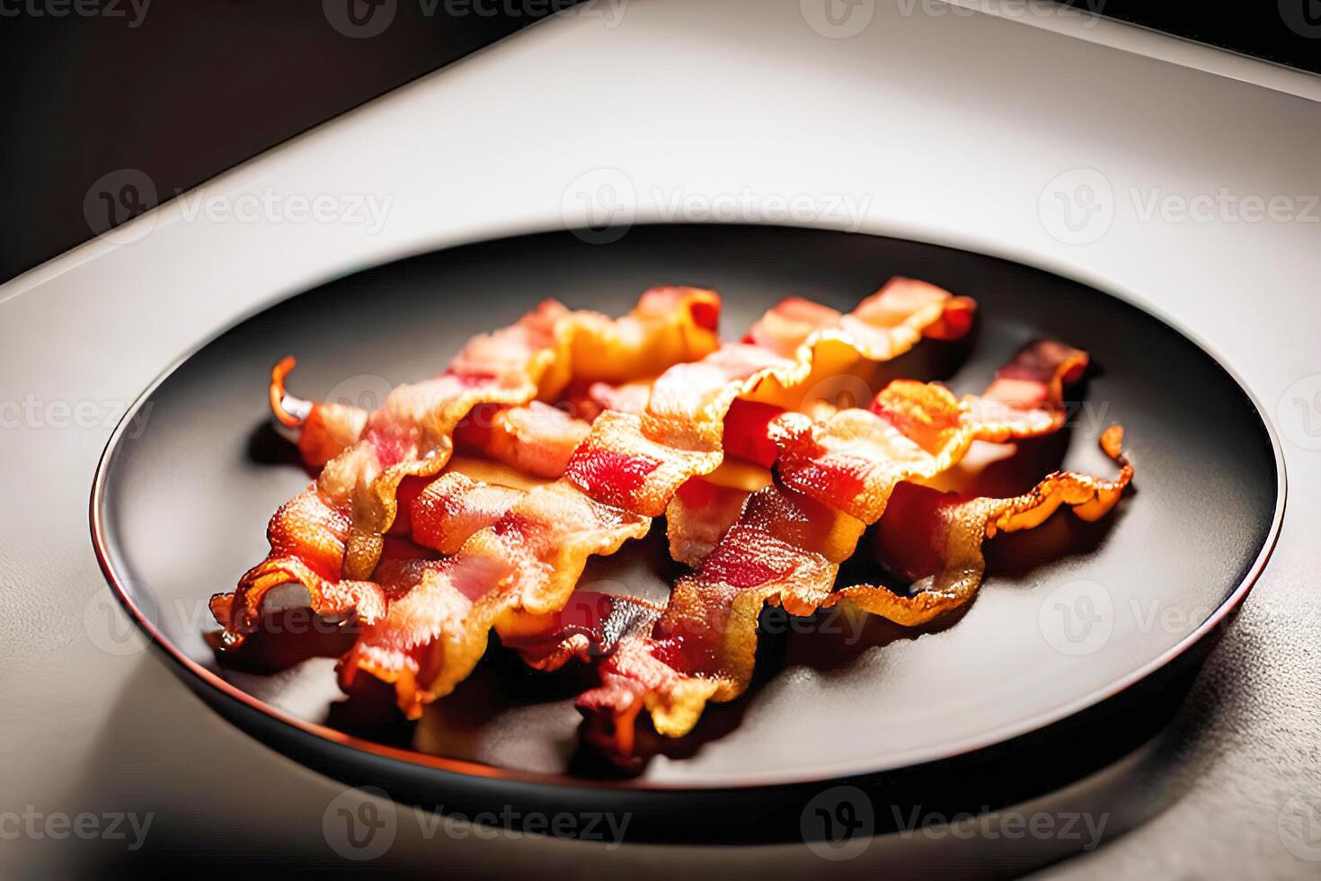 in profondità fritte Bacon su un' piatto, generativo ai foto