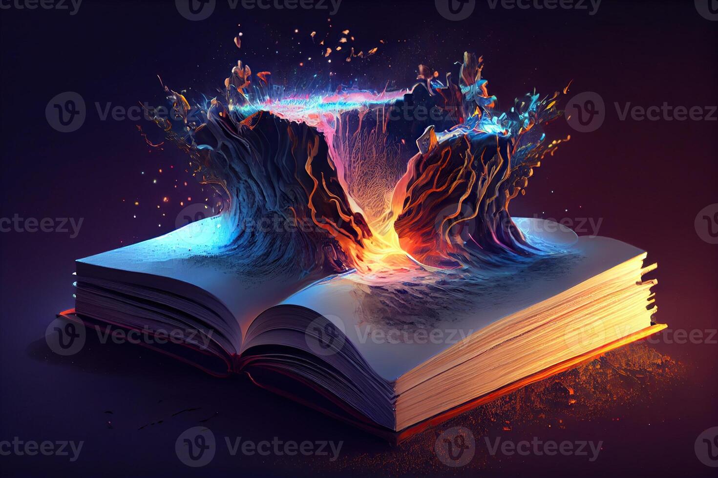 generativo ai illustrazione di libro di conoscenza, universo, fantasia epico atmosfera, bellissimo visivo effetti. conoscenza Aperto nuovo mondo. foto