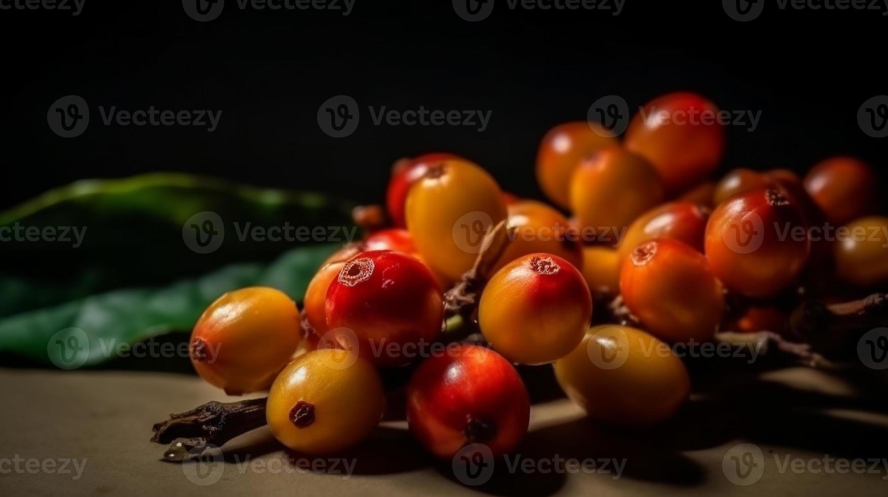 un' ramo di crudo caffè frutta studio tiro Prodotto fotografia e bene presentazione. foto