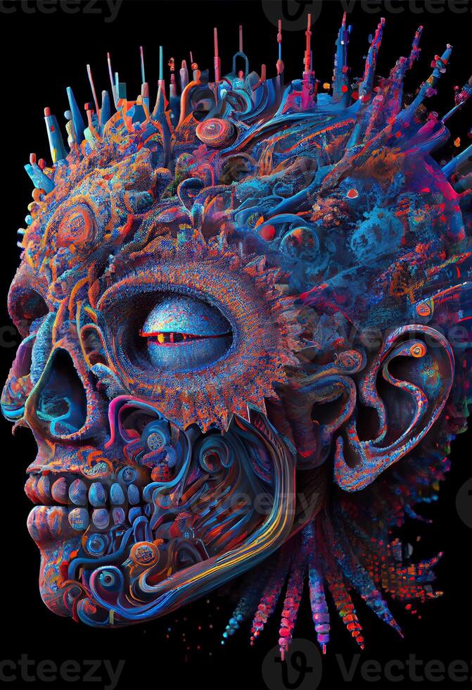 generativo ai illustrazione di più alto, yoga rilassare freddo su dmt visioni spirito. 7 colorato chakra meditazione dmt allucinazioni. multiverso collegato attraverso un' nervoso sistema - trippy psichedelico foto