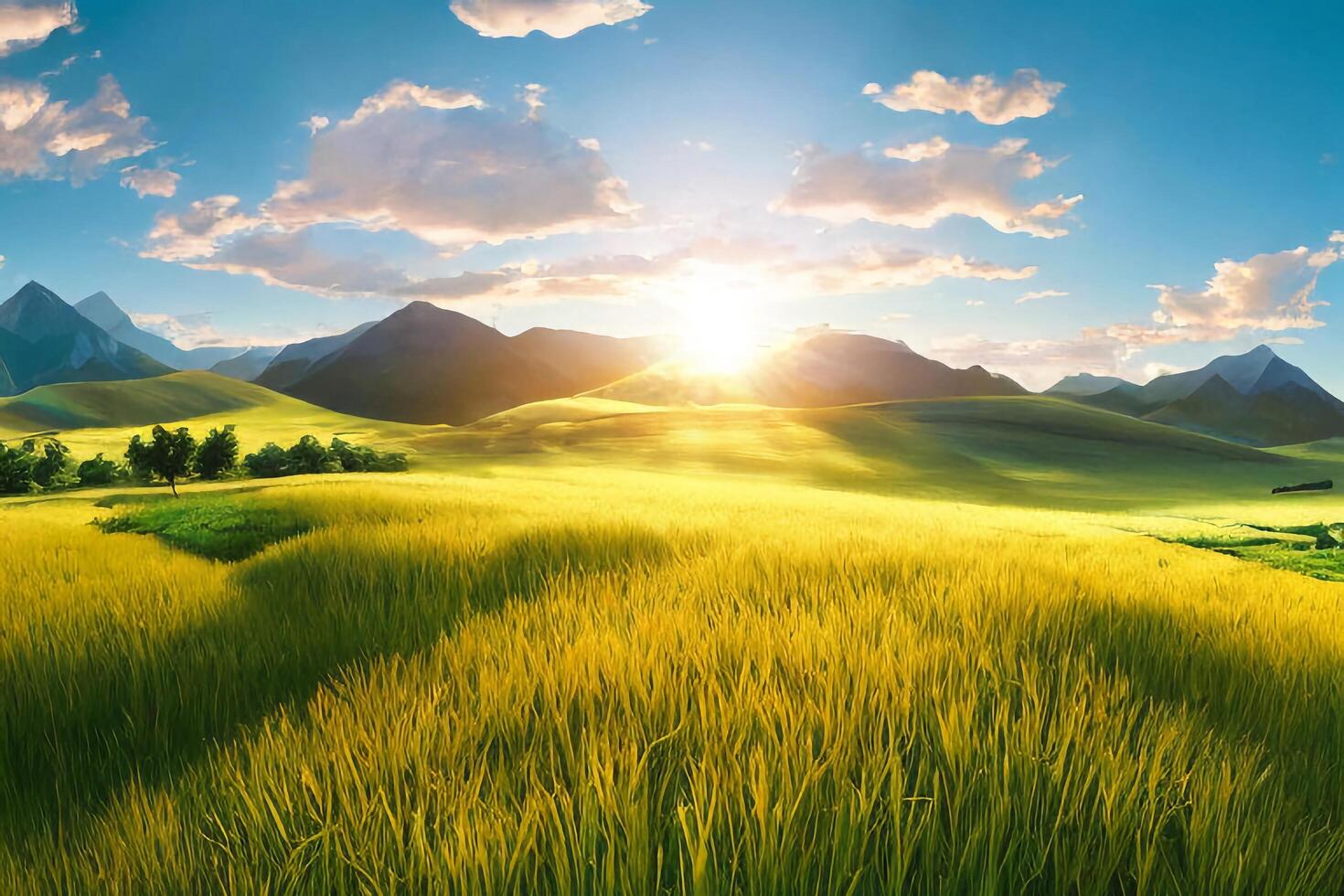 naturale paesaggio di verde campo con ai generato. foto