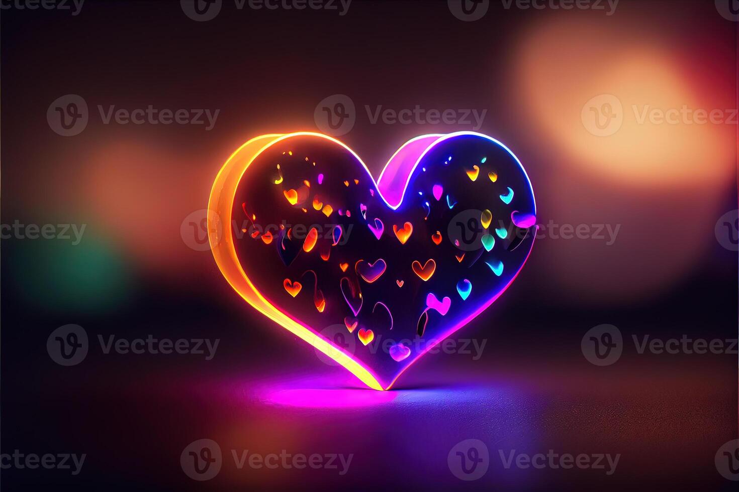generativo ai illustrazione di amore cuore neon luce, arredamento, luminosa luce, romantico. amore e San Valentino giorno concetto. neurale Rete generato arte. digitalmente generato Immagine. foto