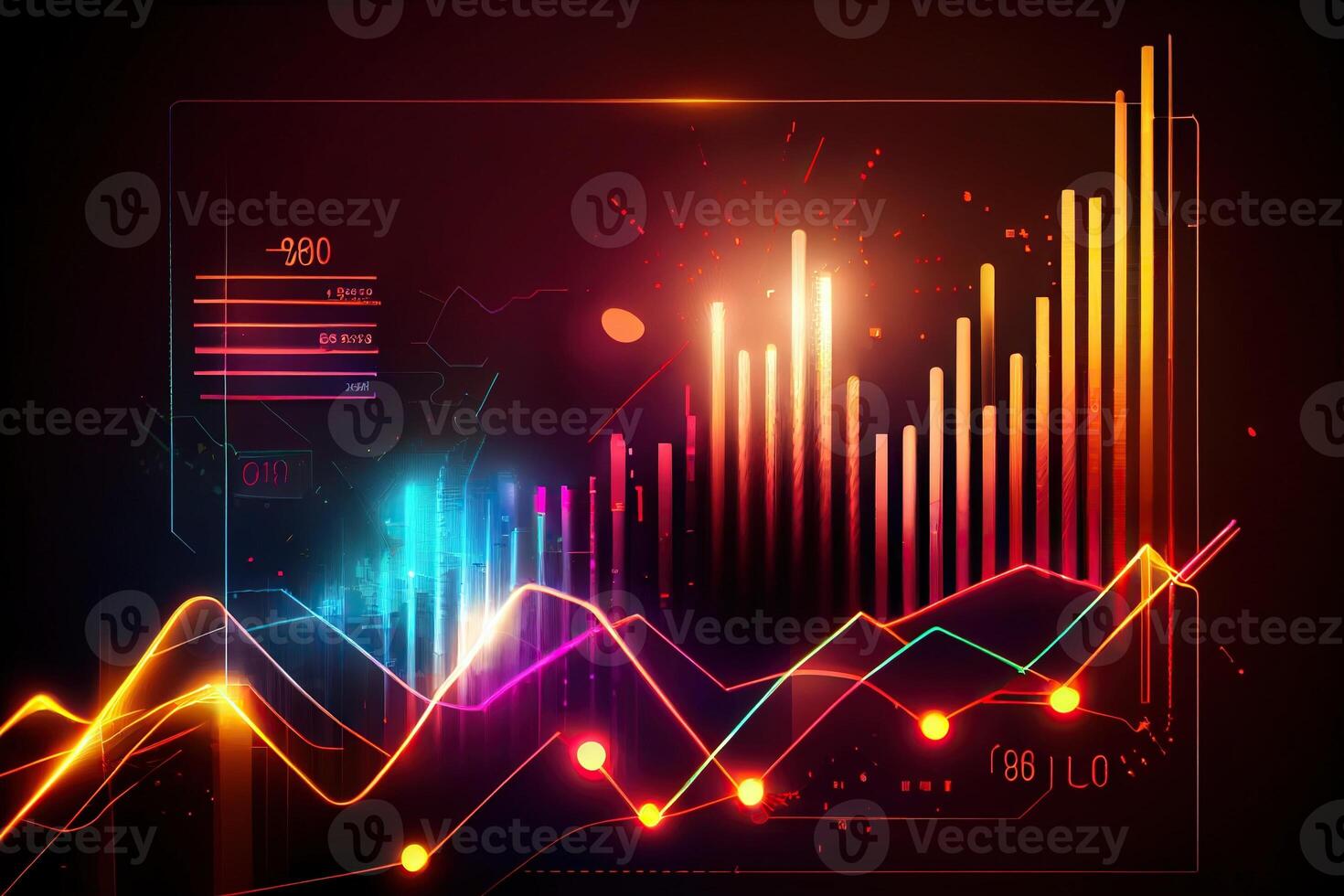 generativo ai illustrazione di crypto mercato dati, grafico, silhouette crypto moneta mercato, isometrico, colorato pendenza sfondo foto