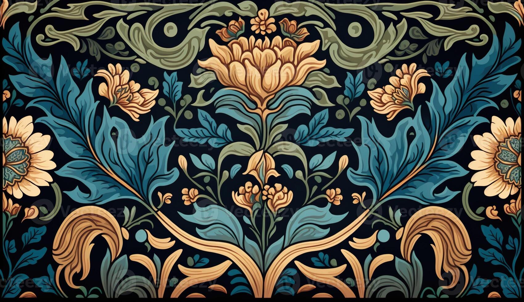 generativo ai, floreale colorato modello. William morris ispirato naturale impianti e fiori sfondo, Vintage ▾ illustrazione. popolare stile foto