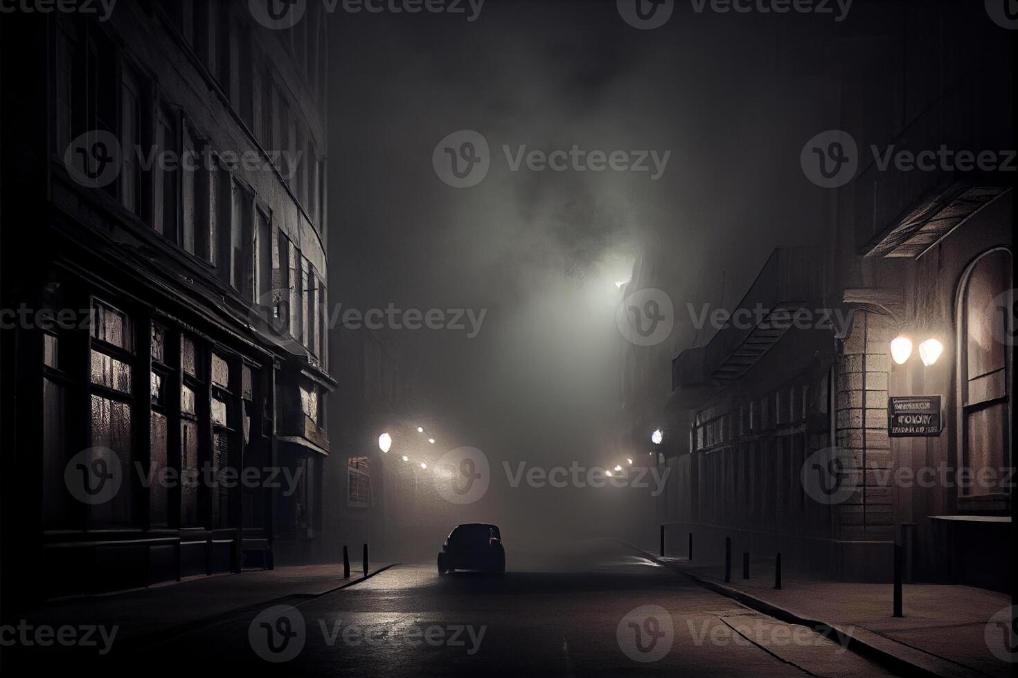 generativo ai illustrazione di buio cupo vuoto strada con Fumo, smog foto