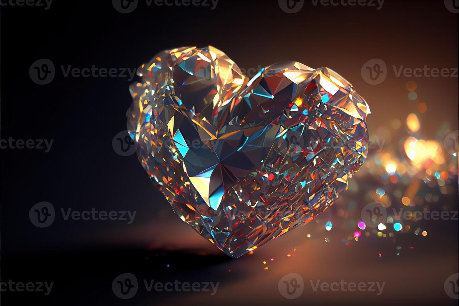 generativo ai illustrazione di bling amore , diamante cuore forma, arredamento, romantico, bokeh sfondo. amore e San Valentino giorno concetto. neurale Rete generato arte. digitalmente generato Immagine foto