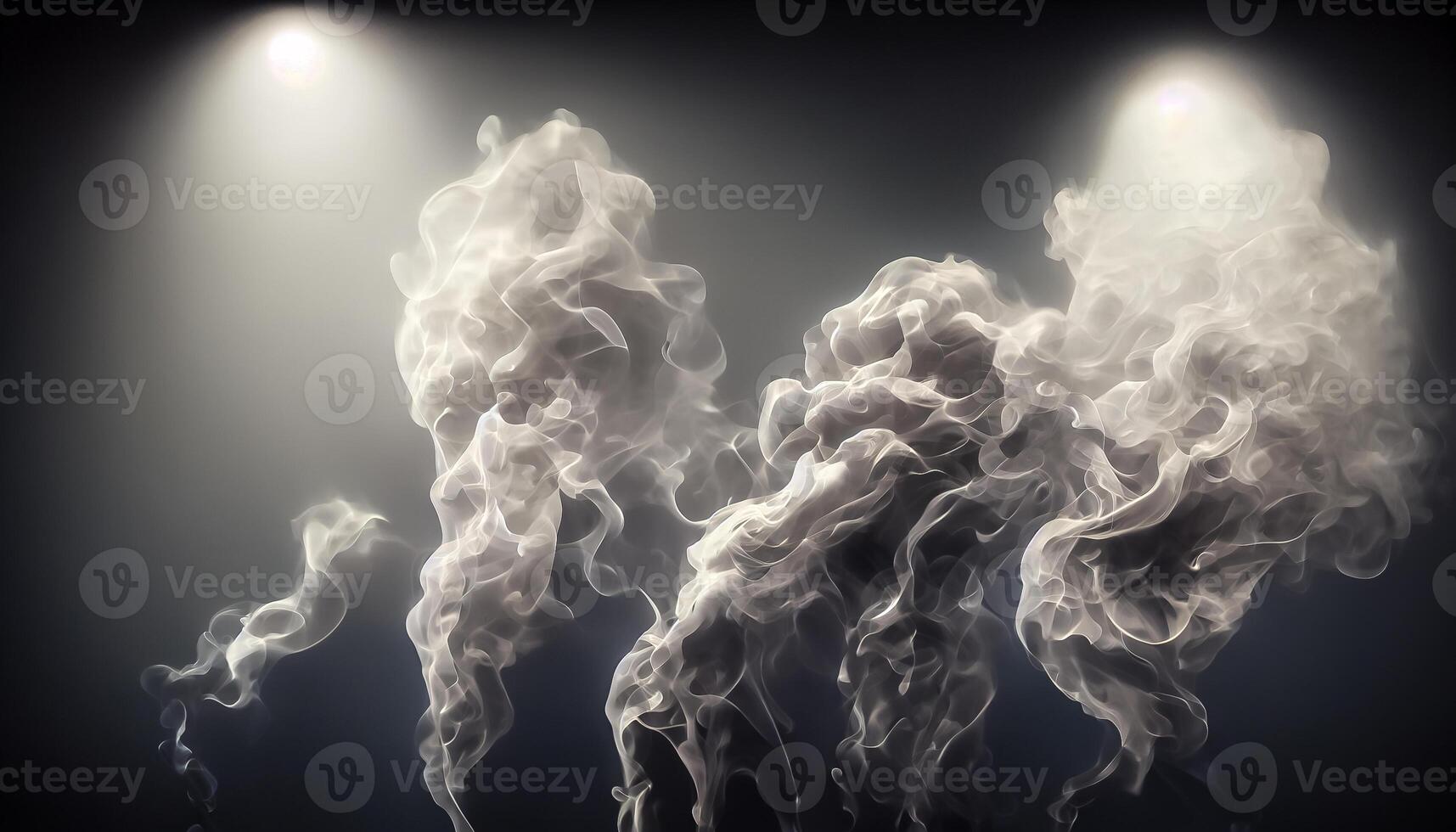 generativo ai illustrazione di bianca curva nebbia, Fumo, nuvole, fuoco e buio sfondo con riflettore. astratto illustrazione arte. modello struttura, uso per anno Domini, manifesto e modello, business.digital arte foto
