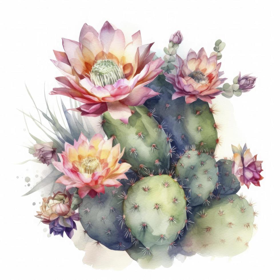 gratuito cactus fiori acqua colore, pastello ,bianca sfondo , generat ai foto