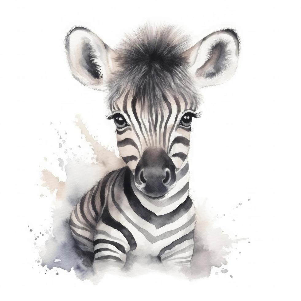 carino piccolo bambino zebra, acqua colore, pastello colore con bianca sfondo , generat ai foto