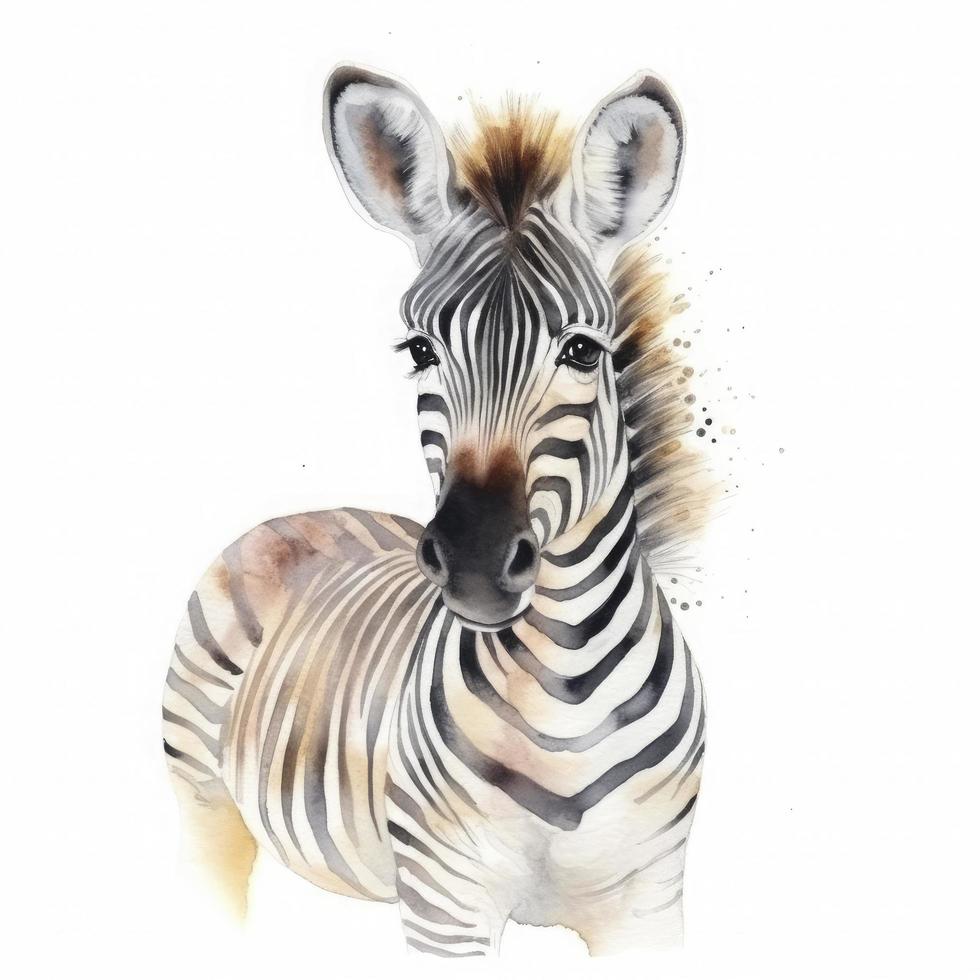 carino piccolo bambino zebra, acqua colore, pastello colore con bianca sfondo , generat ai foto