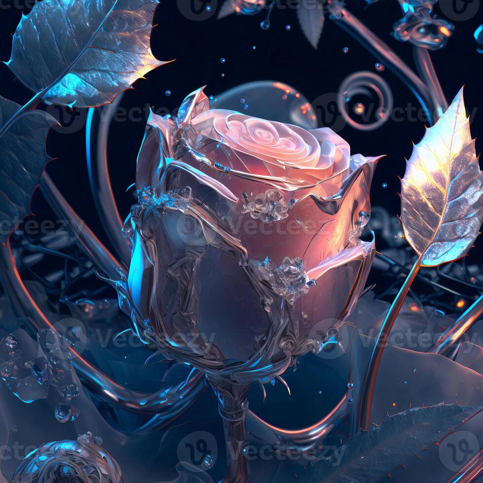 bellissimo illustrazione di un' rosa rosa congelato nel Ghiaccio. Gotico illustrazione di un' fiore nel ghiaccio.ai generato. foto