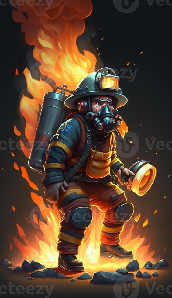 realistico 3d cartone animato illustrazione di un' pompiere combattente un' fuoco ,generativo ai foto