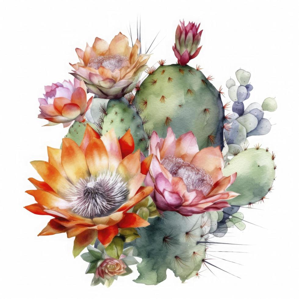 gratuito cactus fiori acqua colore, pastello ,bianca sfondo , generat ai foto