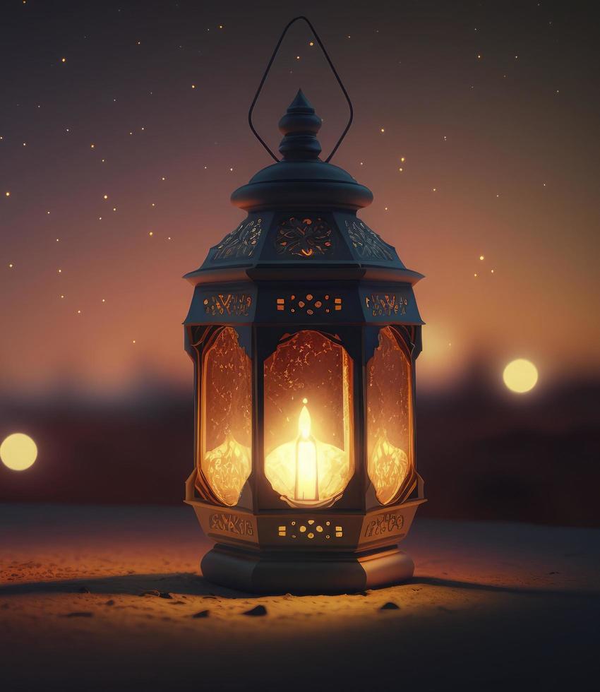 arabia sahara lanterna e Luna impostare per saluto Ramadan o eid mubarak carte, creare ai foto