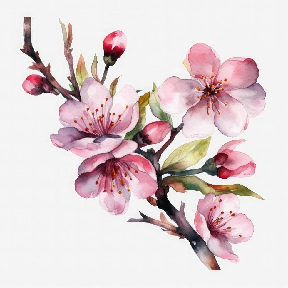 gratuito ciliegia fiorire fiori acqua colore, pastello colore con bianca sfondo, generat ai foto