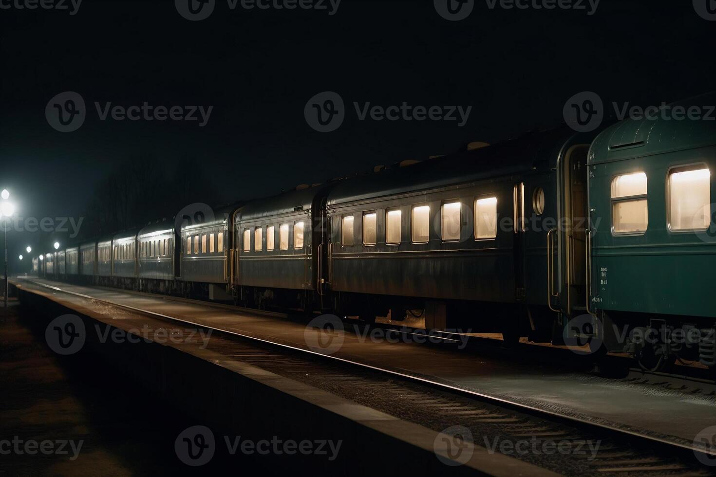 passeggeri treno a notte. ai generato foto