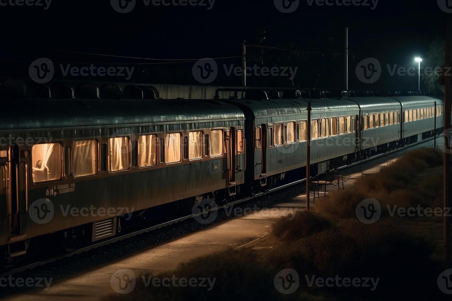 passeggeri treno a notte. ai generato foto