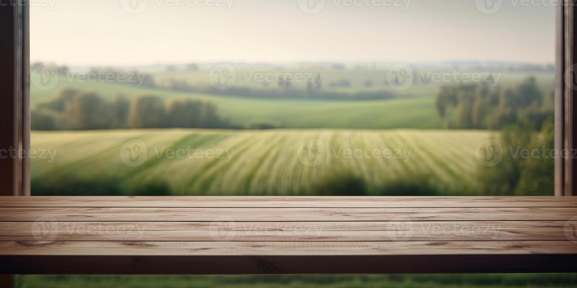 vuoto di legno tavolo con natura Visualizza su di finestra sfondo, gratuito spazio per Prodotto Schermo. generativo ai foto