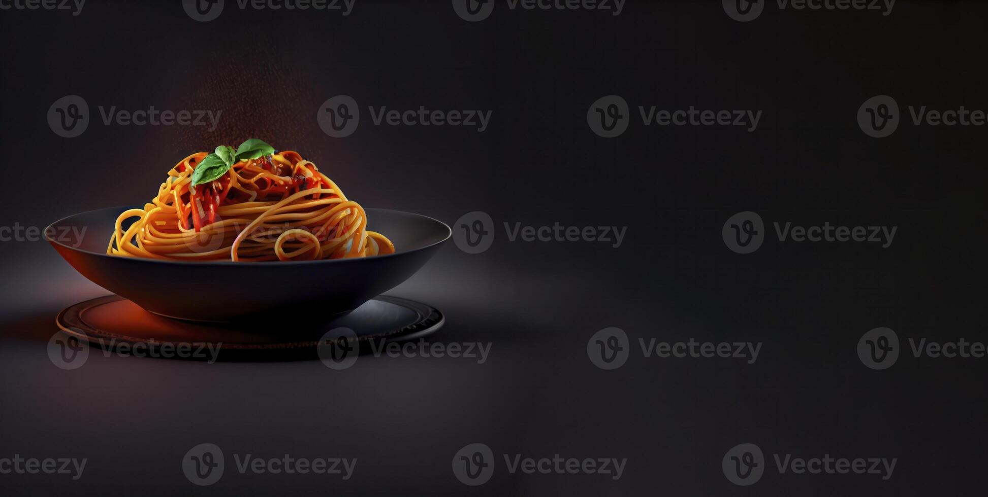 spaghetti nel il solido piatto realistico Prodotto vetrina per cibo fotografia ai generato foto