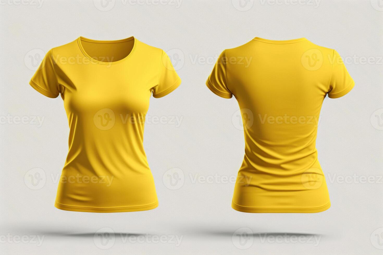 foto realistico femmina giallo magliette con copia spazio, davanti e indietro Visualizza. ai generato
