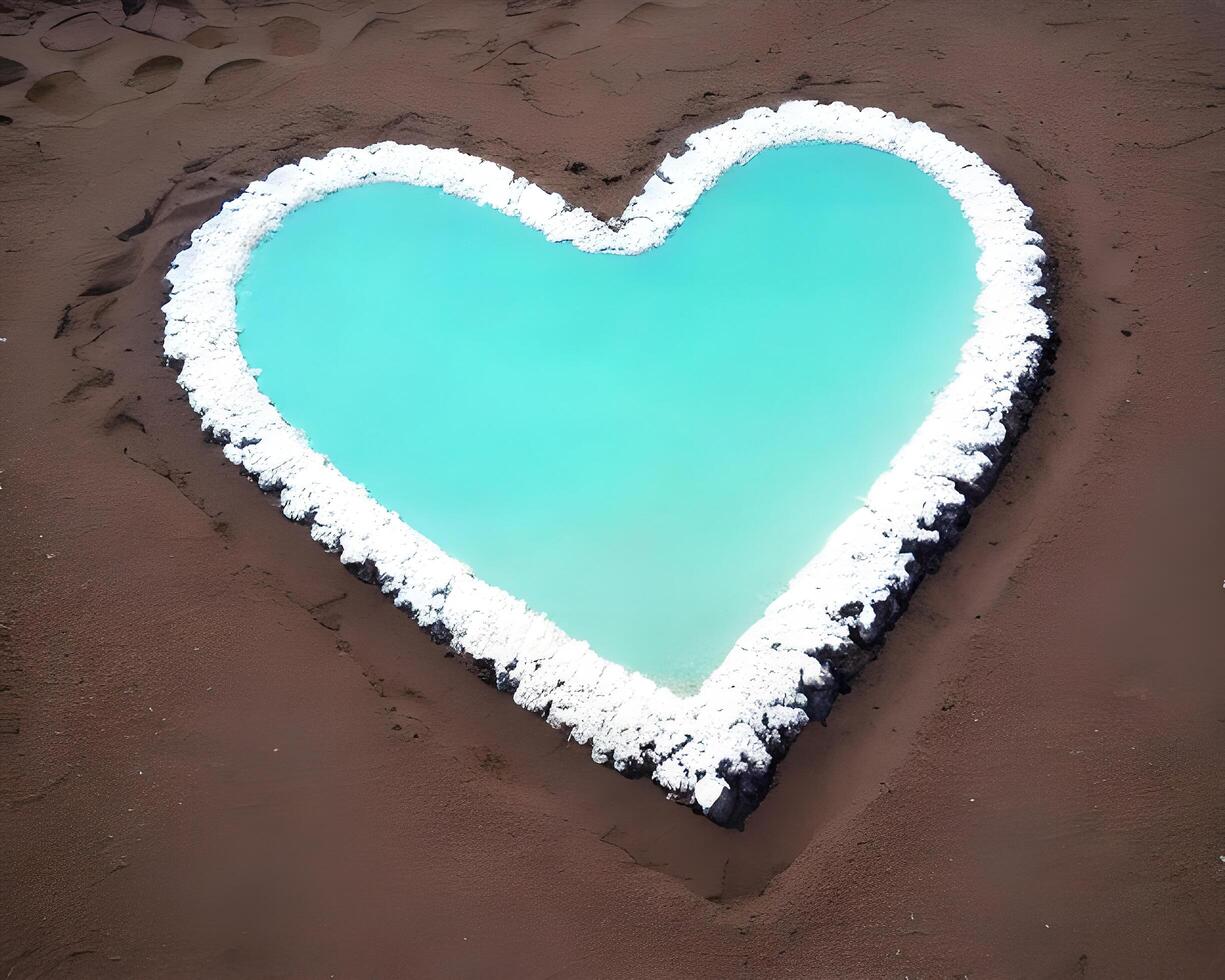 cuore fatto su di rocce su un' spiaggia di ai generato foto